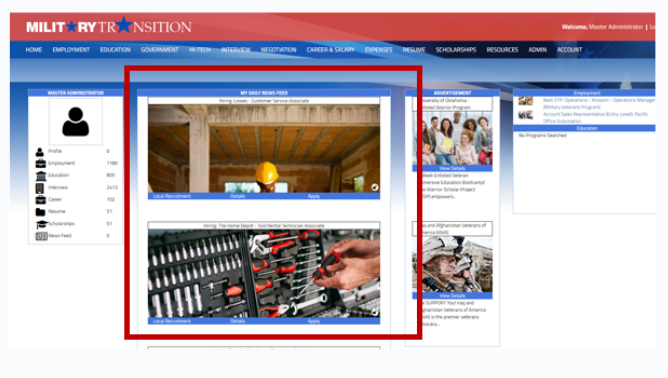 Recruitment Newsfeed Display